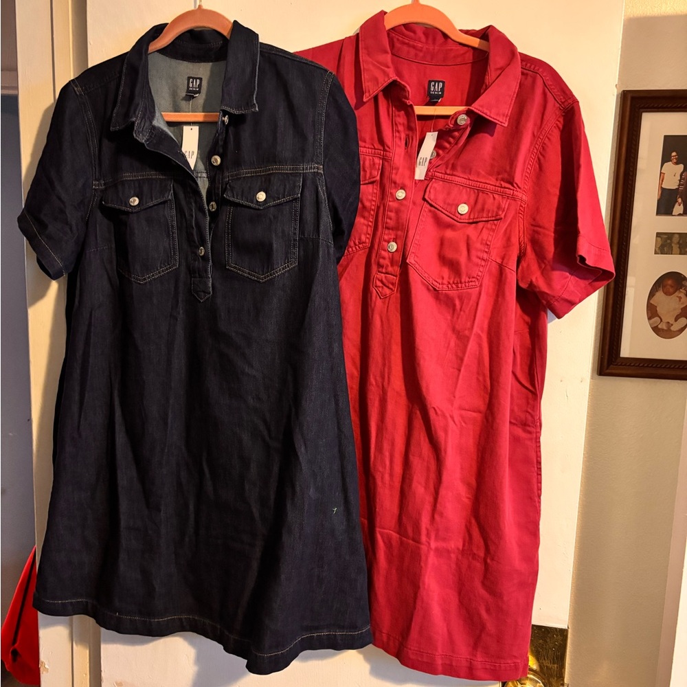 GAP Dark Blue and Fuchsia Pink Shirt Dresses.